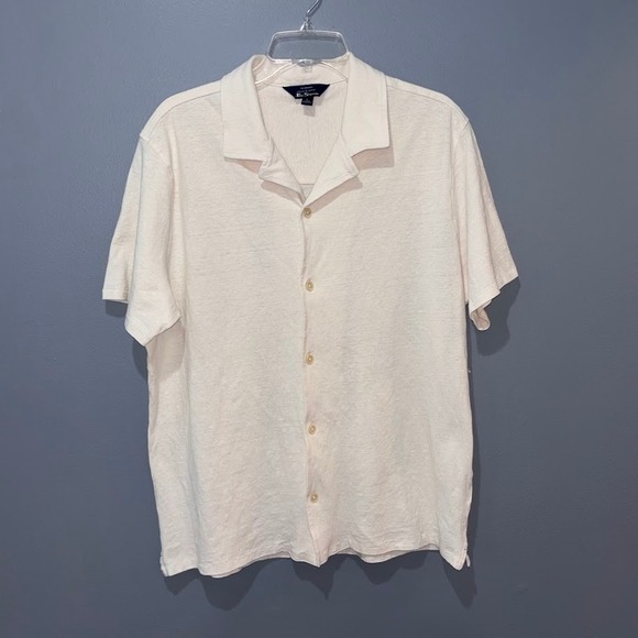 Ben Sherman Other - Ben Sherman Mens Linen Cotton Blend Short Sleeve Camp Collar Shirt Cream Large